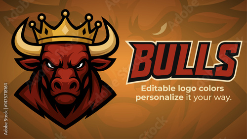 Royal Bull Mascot Logo – Crowned Animal Vector for Powerful Sports and Esports Branding
