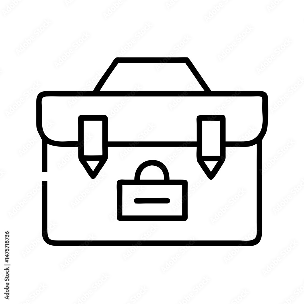 Simple black outline of a briefcase with lock and straps Simple black outline of a briefcase with lock and straps