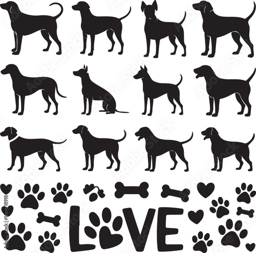 A striking black silhouette of a dog with a long tail sniffing the ground. It captures the simple, 
yet powerful, beauty of canine companionship. 