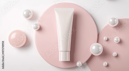 Wallpaper Mural Elegant skincare tube on blush pink display Torontodigital.ca