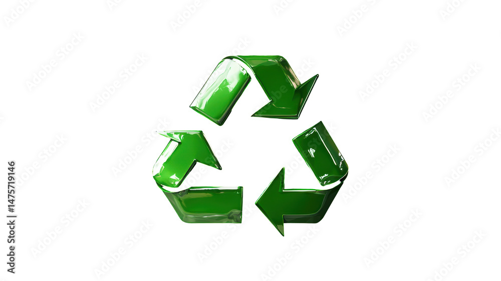 Obraz premium Green Recycle Symbol Shiny on Transparent Background 