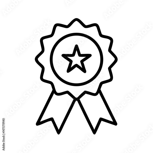 Outline of a badge with star and ribbons in minimal style  