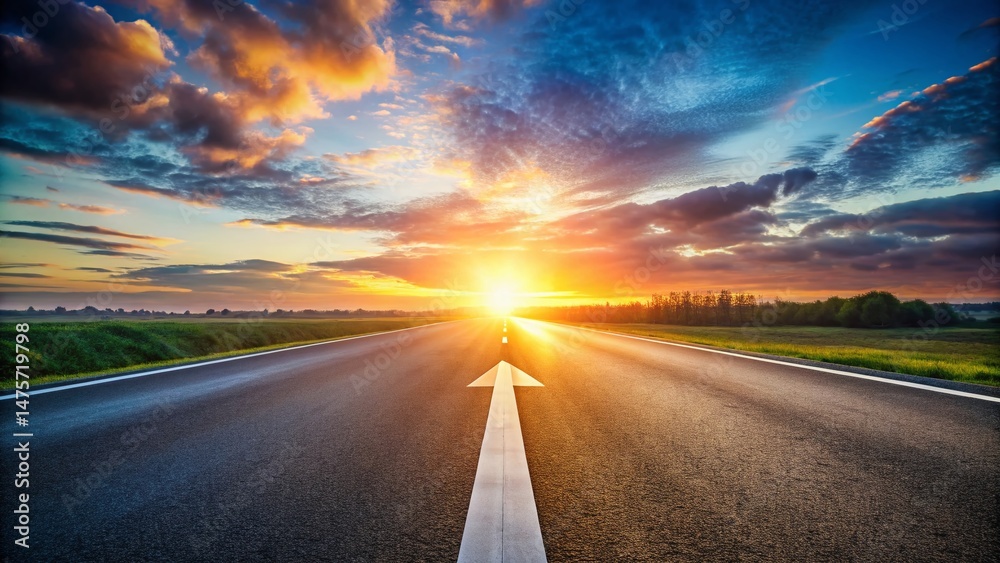 Naklejka premium Empty Road Leading to 2025: Optimistic Future Success Highway