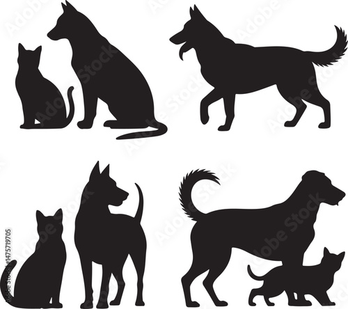 A striking black silhouette of a dog with a long tail sniffing the ground. It captures the simple, 
yet powerful, beauty of canine companionship. 
