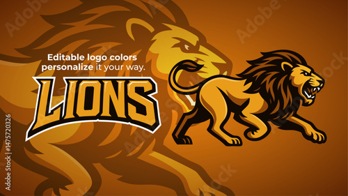 Running Lion Mascot Logo – Aggressive Side View Vector for Sports Teams and Branding
