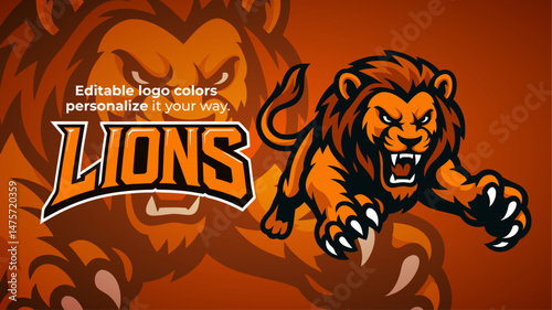 Jumping Lion Mascot Logo with Claws Forward – Fierce Vector Illustration for Sports and Esports Teams
