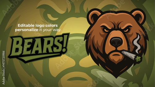 Weed Smoking Bear Mascot Logo with Cigar Joint and Shamrock – Vector Design for Esports and Urban Brands
