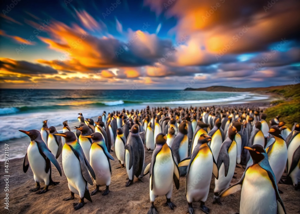 Obraz premium Falkland Islands Penguin Colony Long Exposure Photography - Volunteer Point Nature Reserve