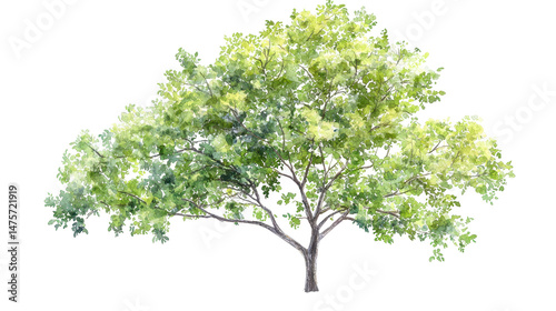 Watercolor Painting of a Tree with Green Leaves on Transparent Background