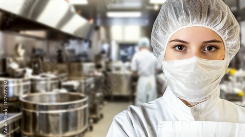 Person Wearing Protective Gear in Food Factory for Hygiene Standards