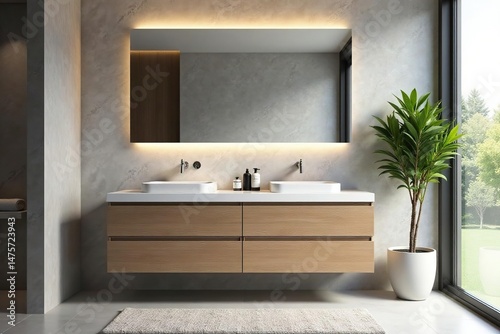 Modern bathroom vanity with sleek countertop and ample storage Perfect for contemporary bathroom design , aesthetic, bathroom vanity