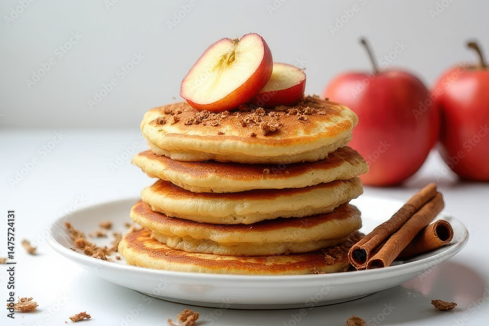Delicious Apple Cinnamon Pancakes on Rustic Kitchen Table - Clean Food Photography Delicious Apple Cinnamon Pancakes on Rustic Kitchen Table - Clean Food Photography
