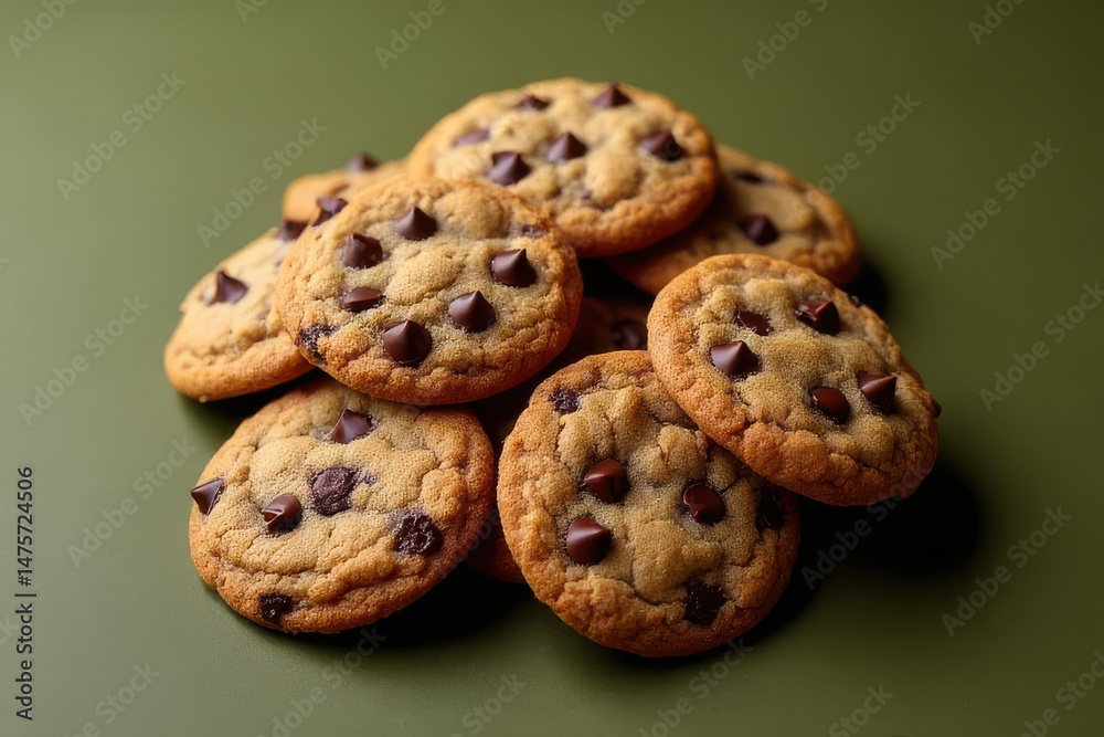 Tempting Chocolate Chip Cookies in Industrial Café Vibe: Clean Food Photography with Split Lighting Tempting Chocolate Chip Cookies in Industrial Café Vibe: Clean Food Photography with Split Lighting