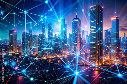 Wallpaper Mural Futuristic AI Network: Global Data Stream, Intelligent Nodes, Digital Innovation Torontodigital.ca