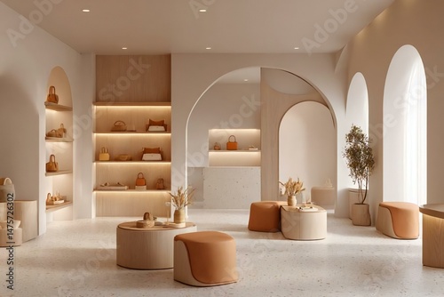 Modern Minimalist Boutique Interior with Soft Neutrals and Warm Accents