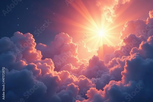 Celestial light beams through clouds, ethereal glow, divine atmosphere , wallpaper, design, tranquility