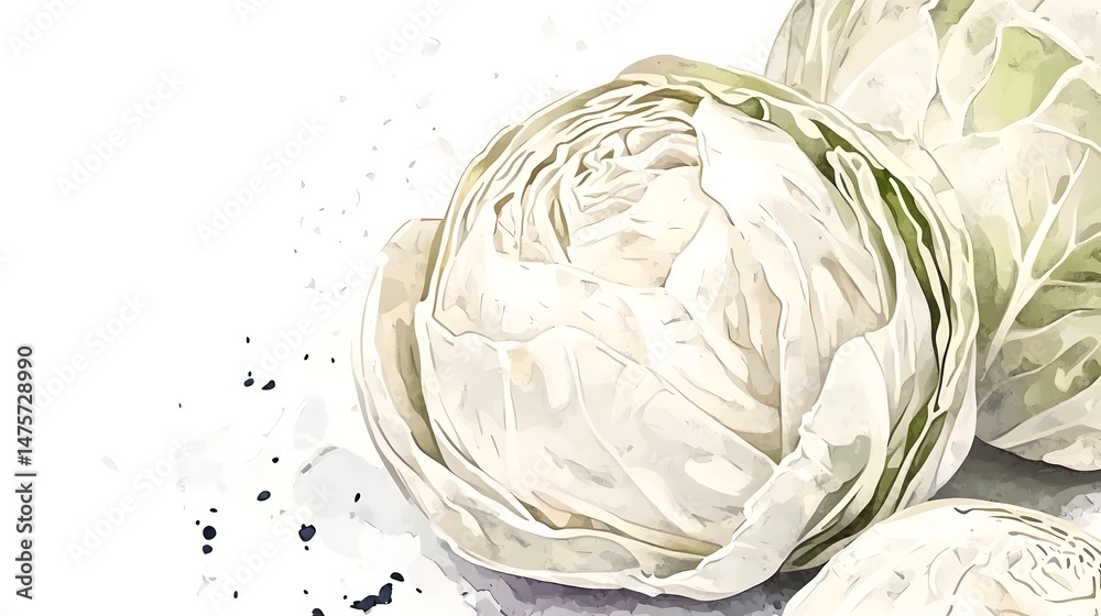 Obraz premium Close-up illustration of a fresh, white cabbage head.