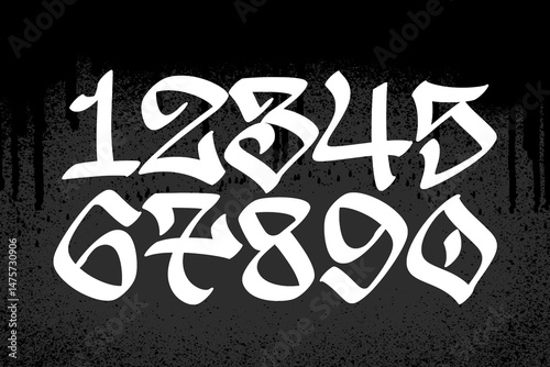 Hand-drawn graffiti tag featuring numbers 0 to 9, created with bold calligraphy marker strokes. Perfect for urban art, streetwear graphics, and edgy numeric designs in modern layouts.