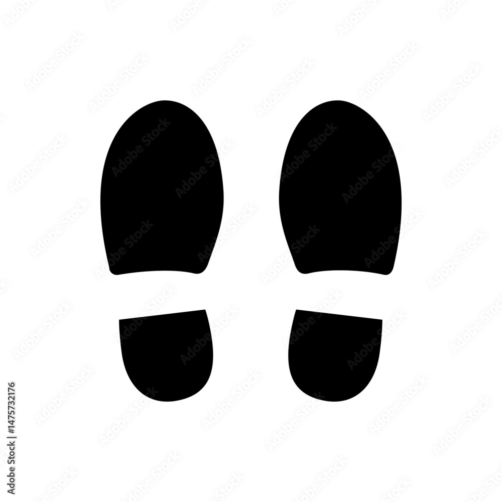 Two black footprints side by side on a white background representing steps or a trail of someone walking Two black footprints side by side on a white background representing steps or a trail of someone walking