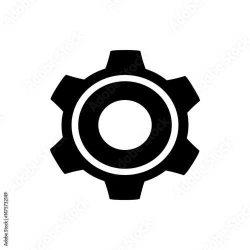 Black gear with seven teeth and a white circle in the center on a white background illustration image