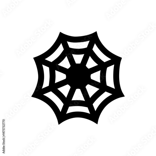 Illustration of a symmetrical spiderweb with radial lines and octagonal outer shape in black color isolated