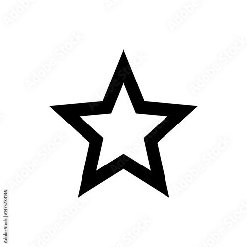 Illustration of a five pointed star with a thick black outline and a white interior space on a white background