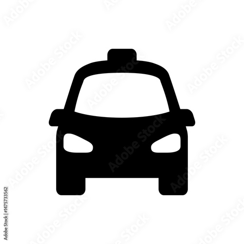 Silhouette of a taxi cab with a roof light and visible headlights and tires in black and white design
