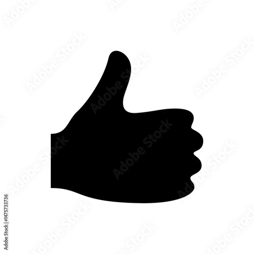 Black silhouette of a hand giving a thumbs up gesture with fingers and thumb extended upwards in approval