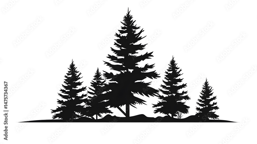 Obraz premium Pine Tree Silhouette Icon Vector Illustration for Nature and Ecology Concepts
