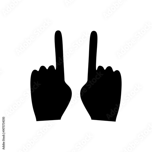 Illustration of two black foam fingers pointing upwards against a white background in a simple design style