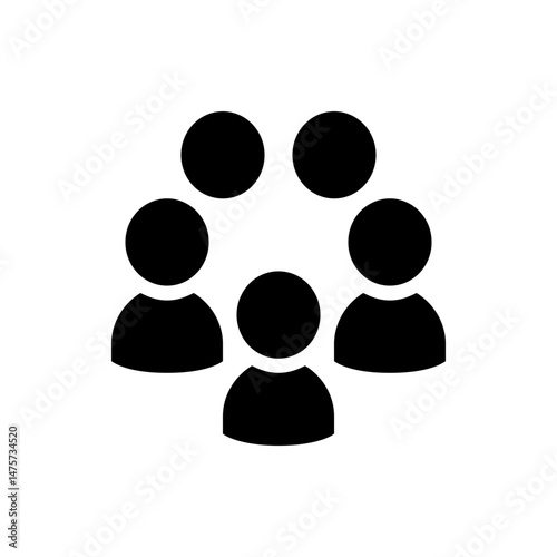 Illustration of a group of five stylized black figures arranged in a circular formation on a white background