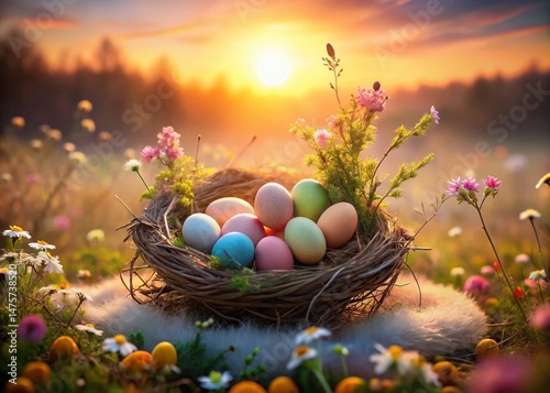 Long Exposure Easter Egg Nest - Springtime Sunrise Photography