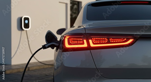 Exterior view of an electric car charging.
