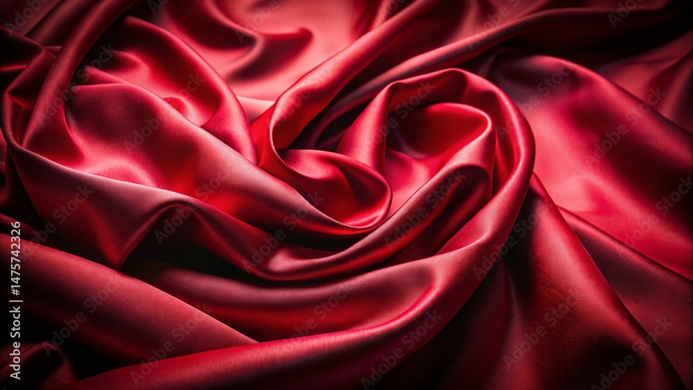 Fototapeta premium Luxurious Red Silk Fabric Texture: Low Light Photography Stock Photo
