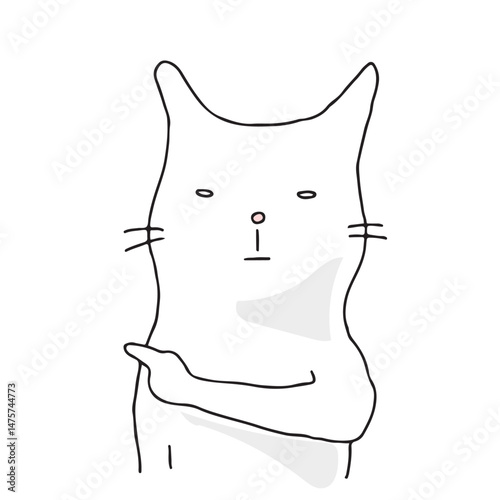 指さし案内するネコ　左手で指さし