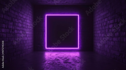 Purple Neon Square Frame in Brick Room