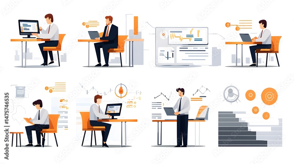 Illustration of a Cartoon Programmer Setting Data in IT Environment for Tech Concept Illustration of a Cartoon Programmer Setting Data in IT Environment for Tech Concept