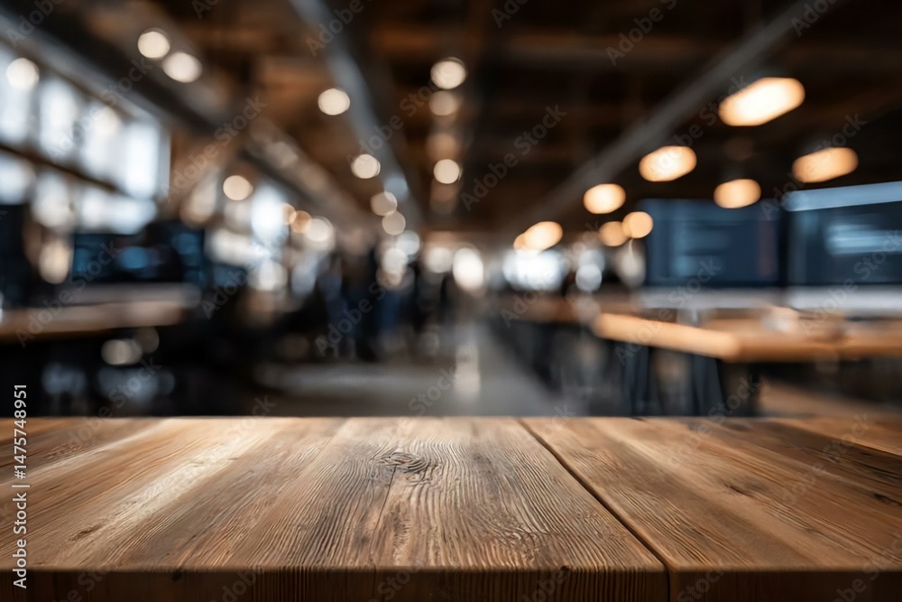 Wooden Table Surface in Modern Office Environment with Blurred Background Wooden Table Surface in Modern Office Environment with Blurred Background