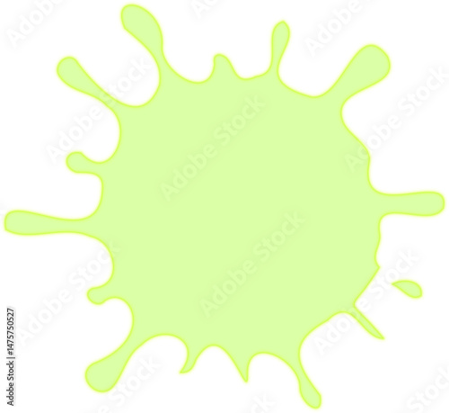 Rounded green fluorescent liquid form featuring a central mass with slightly pointed edges radiating outward.