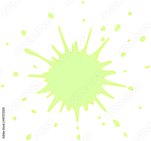 Circular burst resembling a pop impact with central splash points and scattered droplet edges.