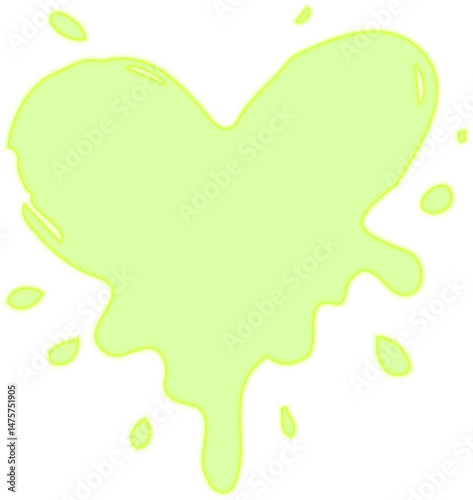 Small heart-shaped ink mark with thick liquid edges and minimal droplet texture.