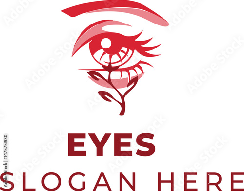 Realistic Human Eye Illustration Framed by Burgundy Wooden Branches on Clean White Background