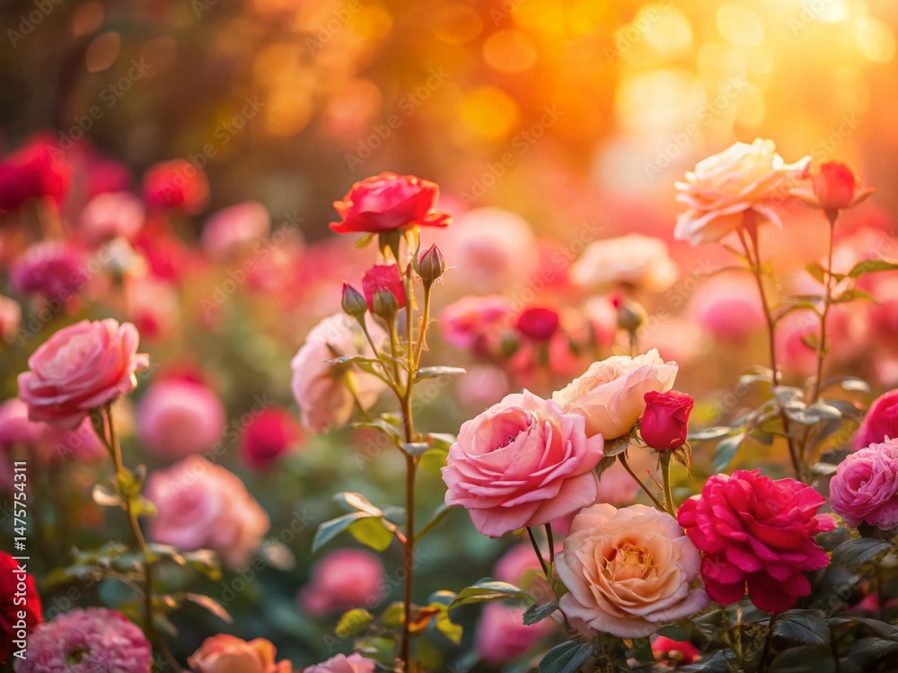 Obraz premium Miniature Romantic Rose Garden, Tilt-Shift Photography, Love, Valentine's Day