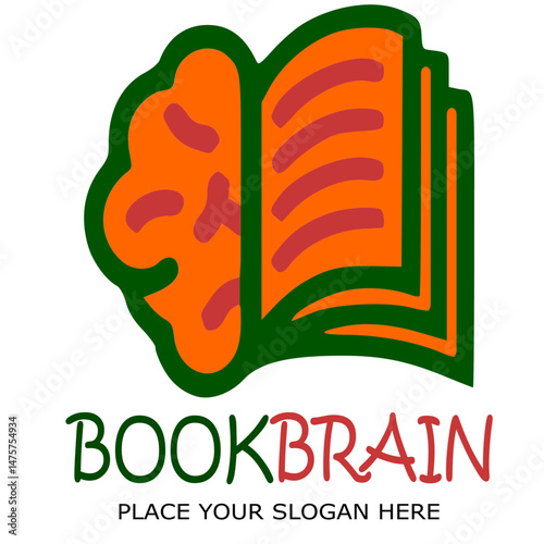 Book brain vector logo template.