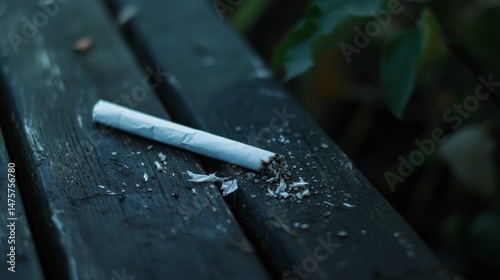 Broken Cigarette and Ashes on Dark Wooden Table Symbolizing Quitting