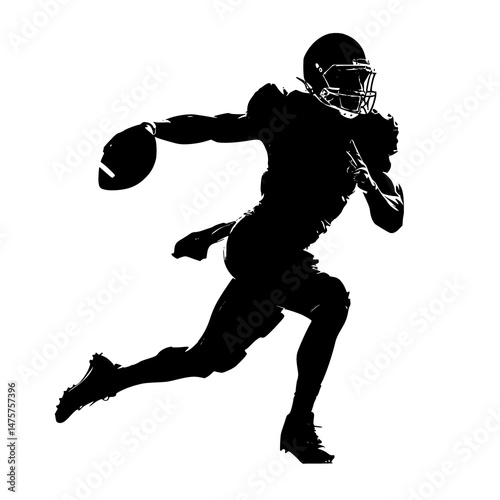 Silhouette of football player sprinting with ball on white background