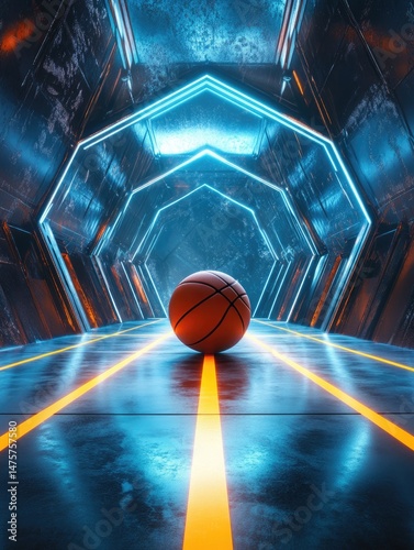 Wallpaper Mural Futuristic basketball court with neon lighting Torontodigital.ca