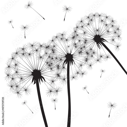 Tree Blowing Dandelions. Outline illustration.