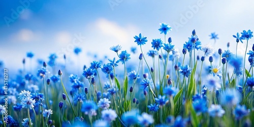 Panoramic Blue Flowers on White Background – Stunning Floral Photography