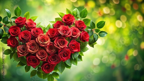 Panoramic Heart-Shaped Red Rose Arrangement - Romantic Floral Background